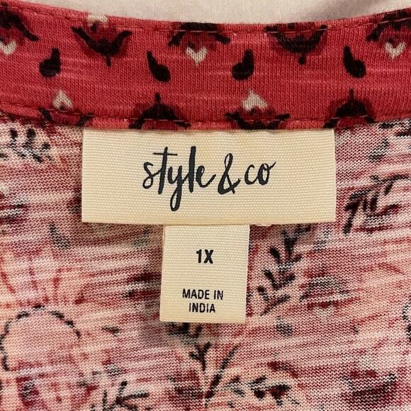 Style & Co. Red Floral Peasant Top | Size 1X - Picture 2 of 6
